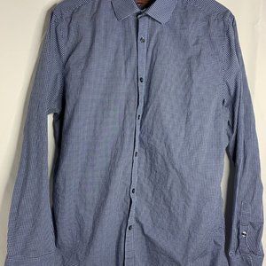 Original Penguin Blue Plaid Button Up Shirt Mens 16 34/35 Slim Fit